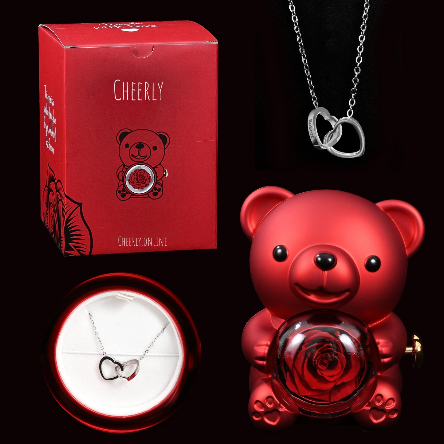 Eternal Rose Bear - W/ Engraved Necklace
