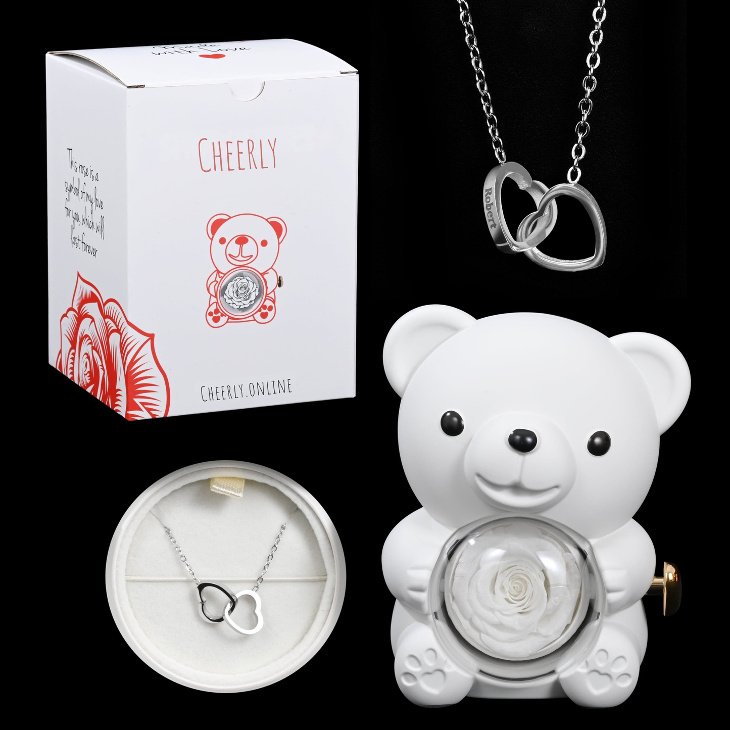 Eternal Rose Bear - W/ Engraved Necklace