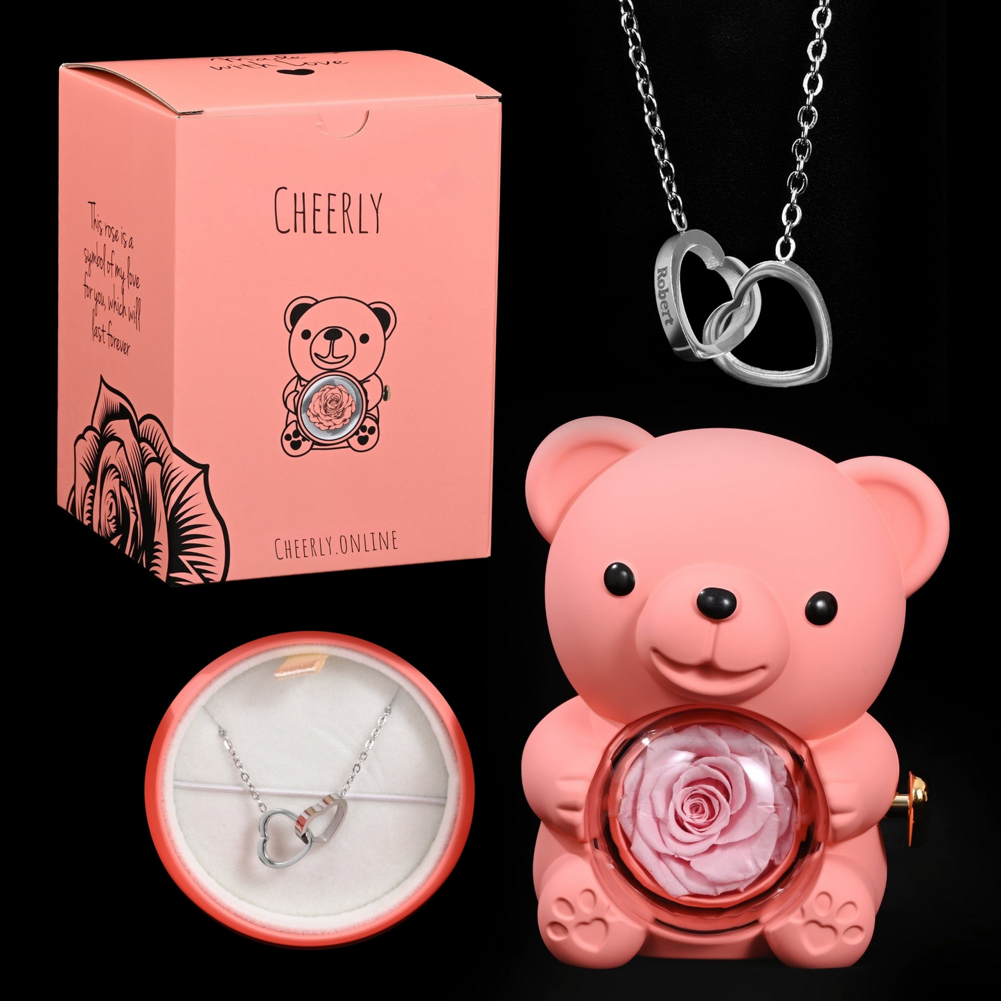 Eternal Rose Bear - W/ Engraved Necklace