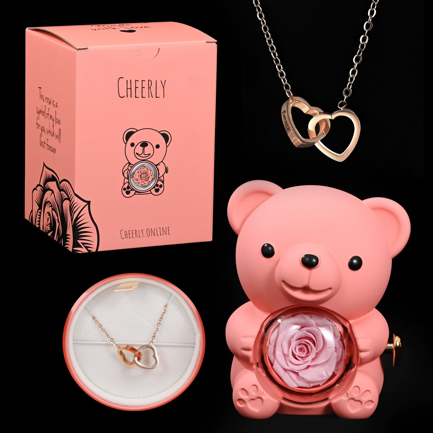 Eternal Rose Bear - W/ Engraved Necklace