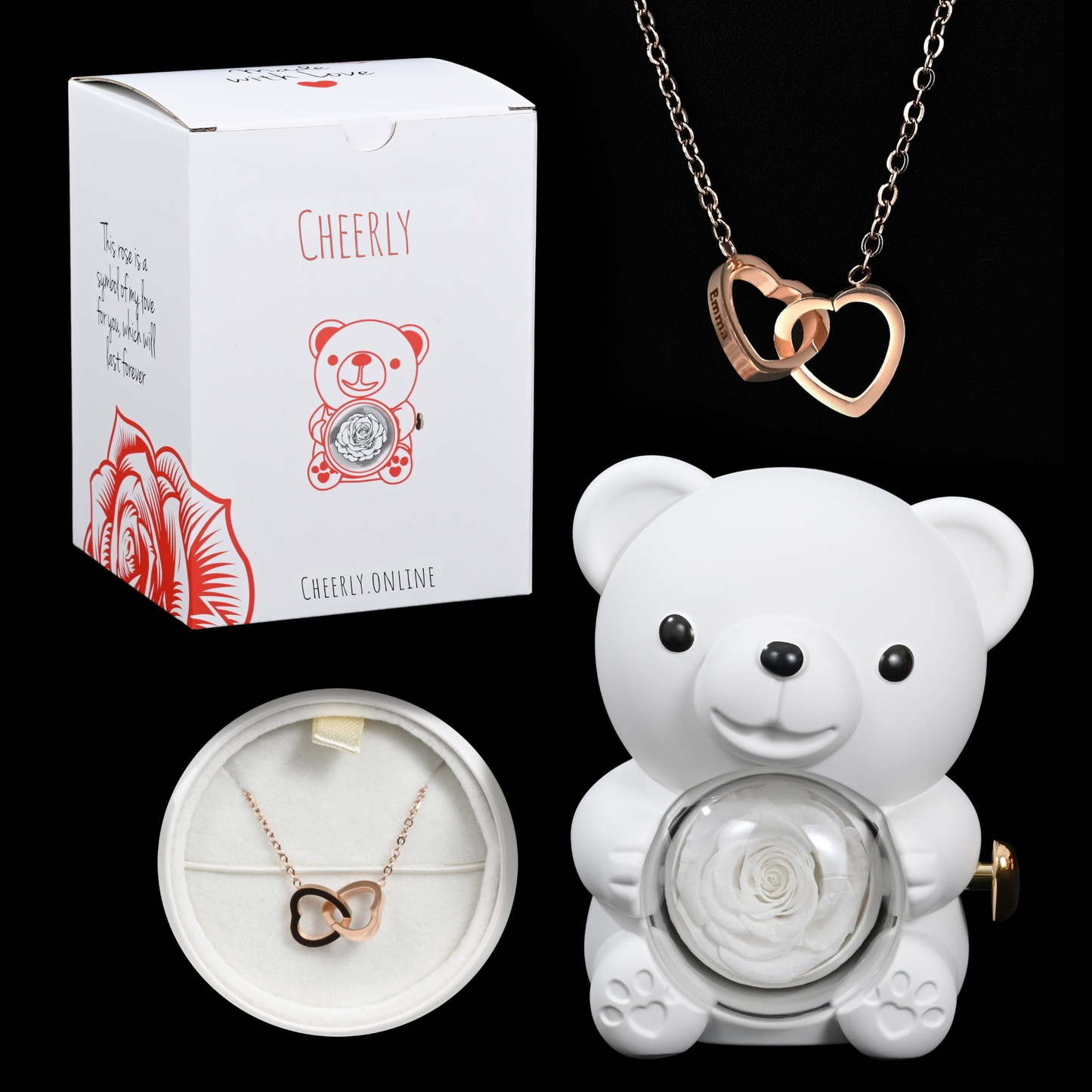 Eternal Rose Bear - W/ Engraved Necklace